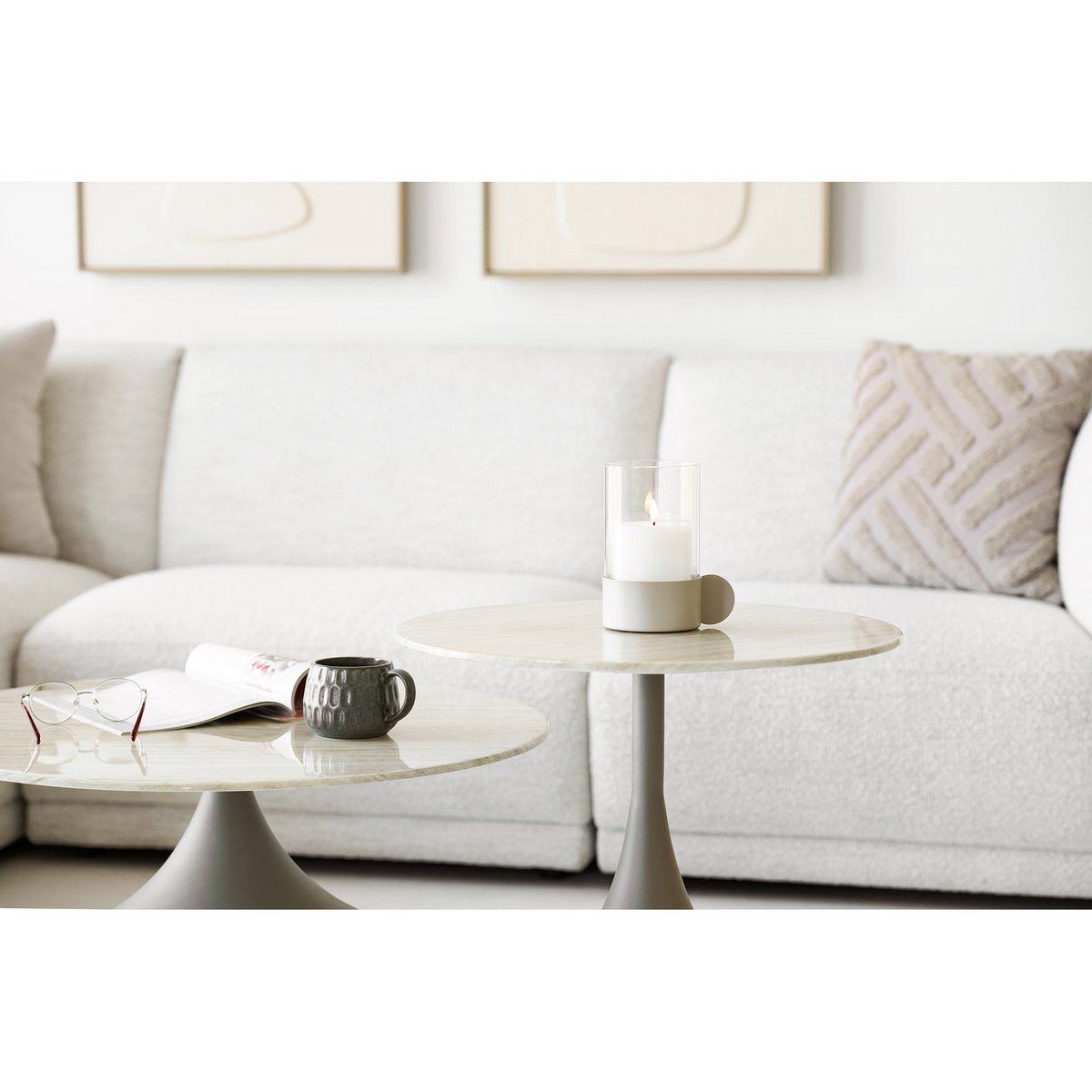 Table basse Pienza kaki en métal et verre trempé – Ø 70 × 42 cm