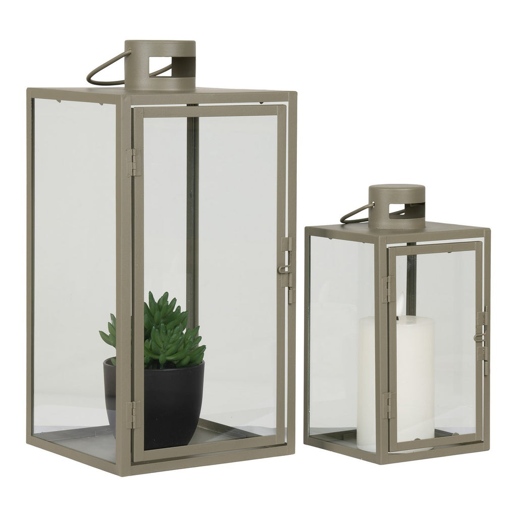 Lanternes Corfou - Acier Vert & Verre, Lot de 2 (S+L)