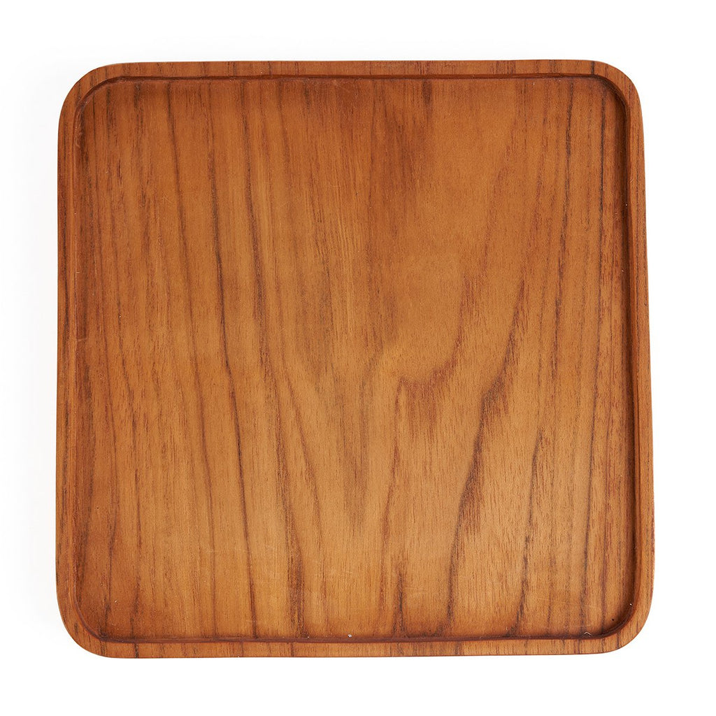 Assiette carrée en teck – Naturel – M | Bazar Bizar