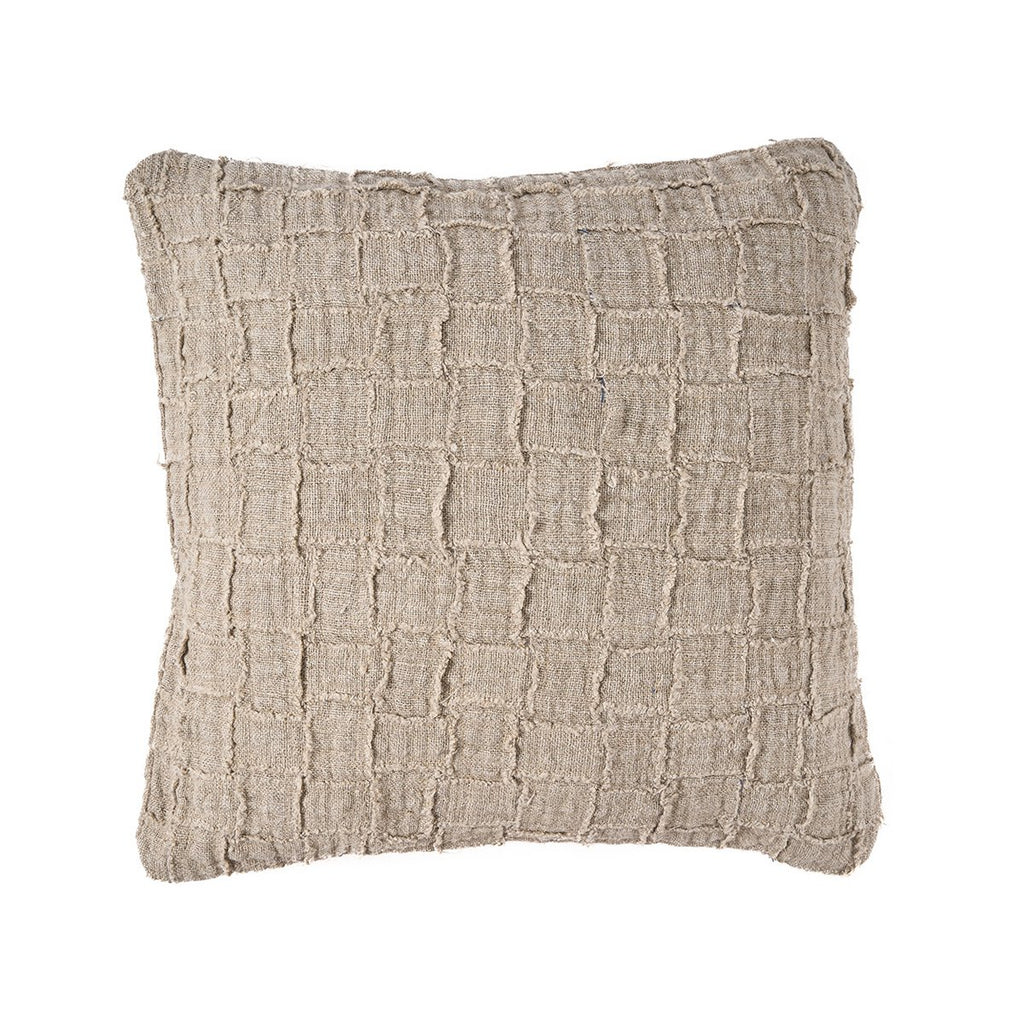Housse de coussin en lin motif damier – Naturel – 50×50cm | Bazar Bizar