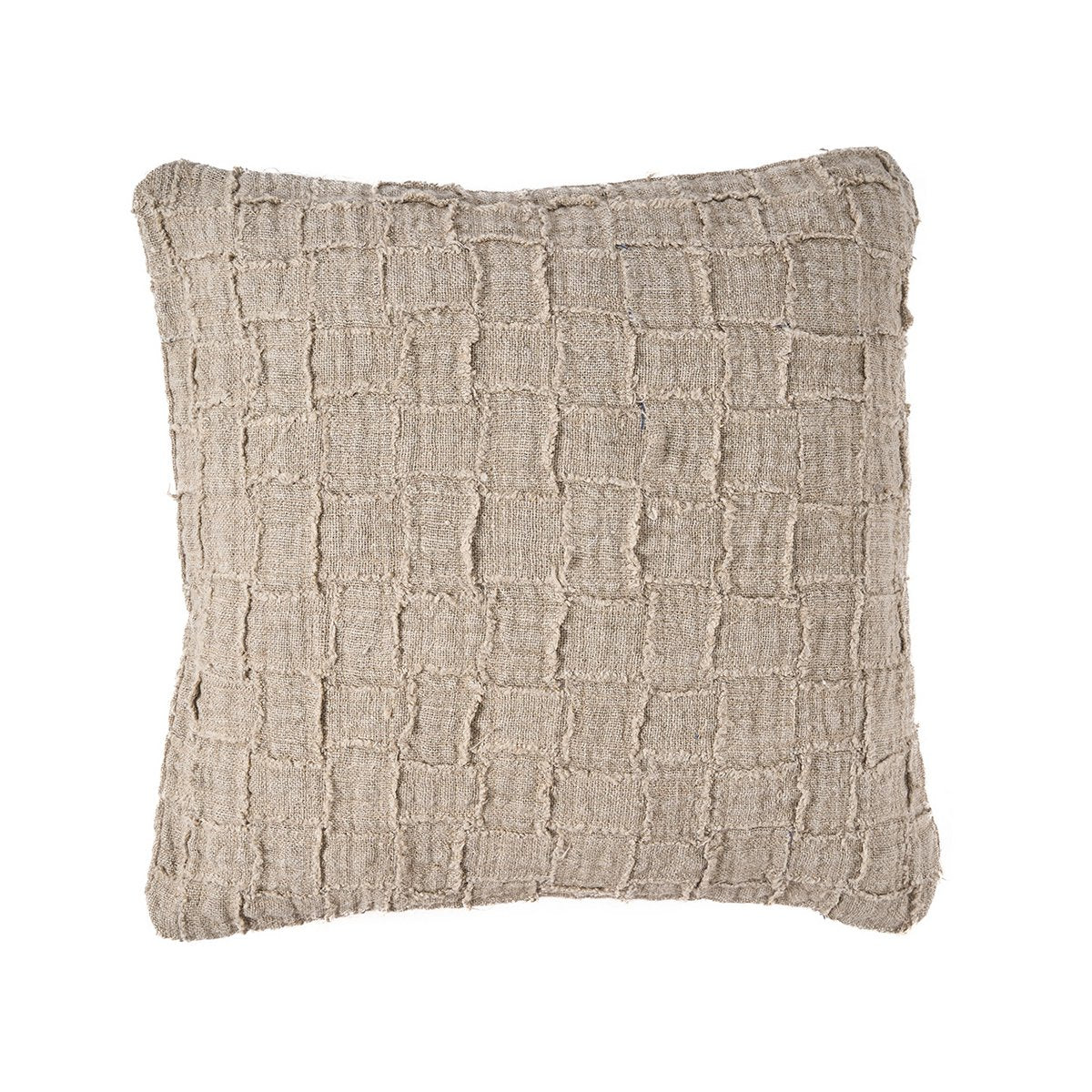 Housse de coussin en lin motif damier – Naturel – 50×50cm | Bazar Bizar