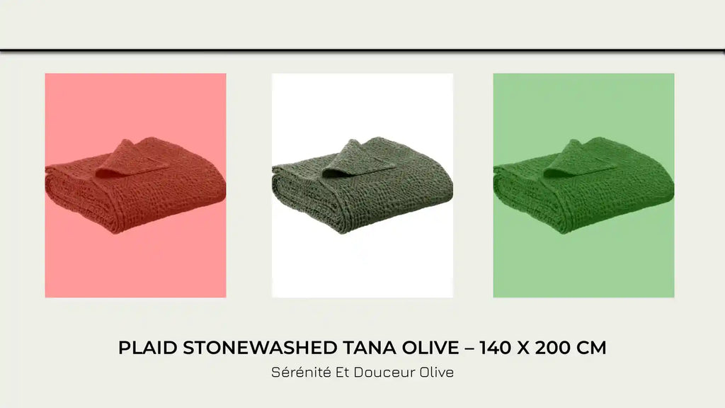 Plaid Stonewashed Tana Olive &ndash; 140 x 200 cm by@Outfy
